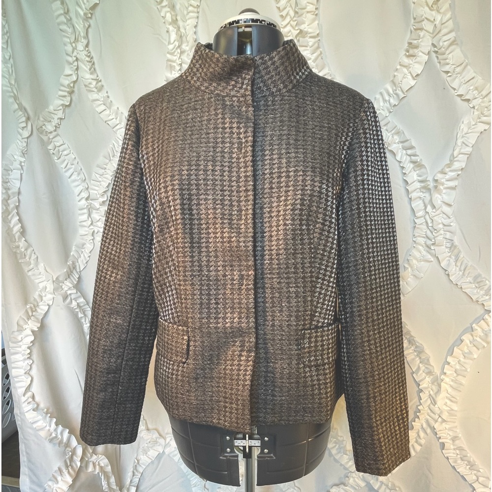 Coldwater Creek Houndstooth metallic silver jacket Sz 12